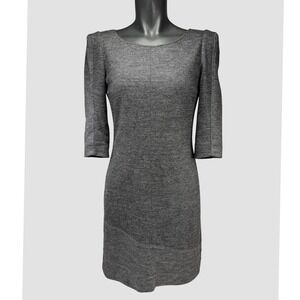 BOSS Orange 100% Wool Textured‎ Hem 3/4 Sleeves Gray Knit Sheath Sweater Dress M